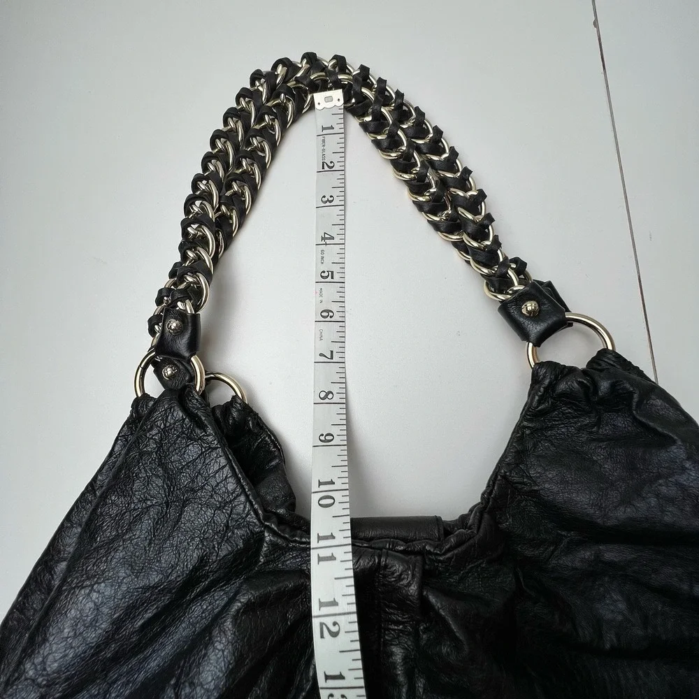 Elliott Luca pebbled black leather and chain purse shoulder bag